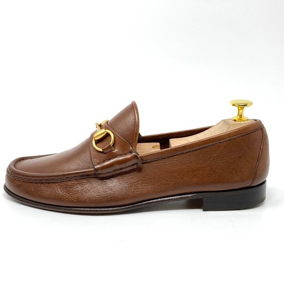 GUCCI Brown Leather Gold Bit Luxury Loafer - Picture 8 of 12